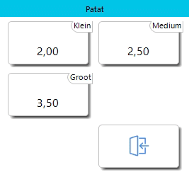 Voorbeeld voor het aanslaan van patat in de maten; klein, medium & groot